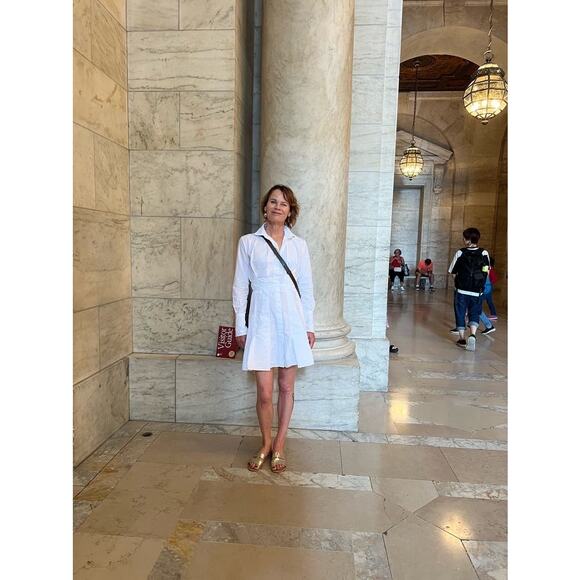 PATOU White Pleated Summer Tie Waist Button Down Top Shirt Dress Size EU 44 - Picture 4 of 15